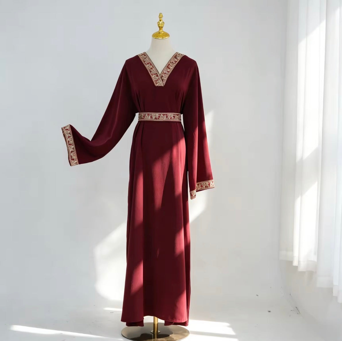 Layla Embroidered Abaya in Deep Red