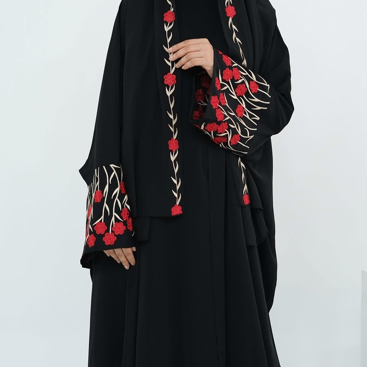 Haya Pink Floral Embroidery Abaya and Hijab Set