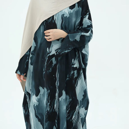 Soraya Blue Marble Print Abaya