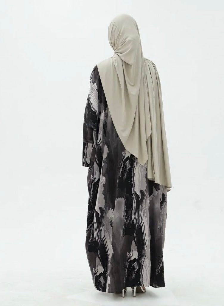Soraya Grey Marble Print Abaya