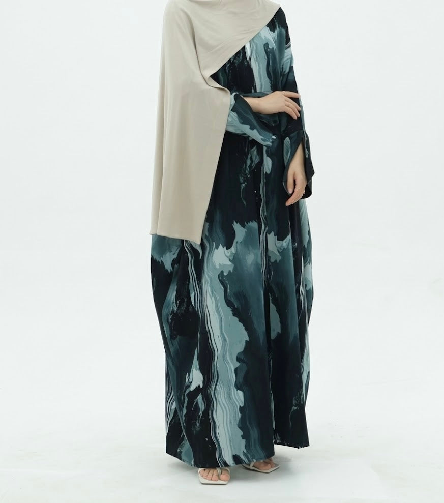 Soraya Blue Marble Print Abaya