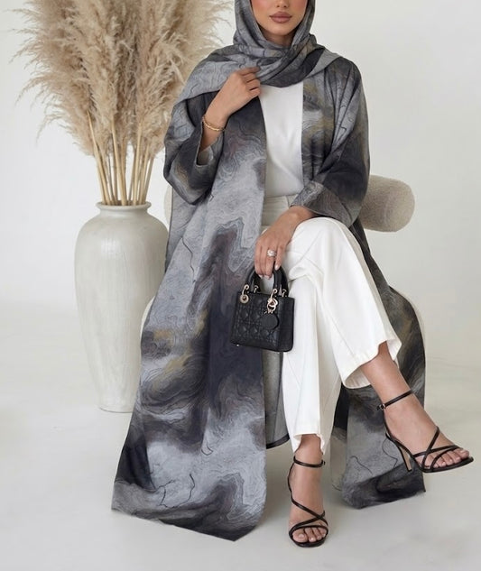 Al Sarab Abaya and Hijab Set in Grey