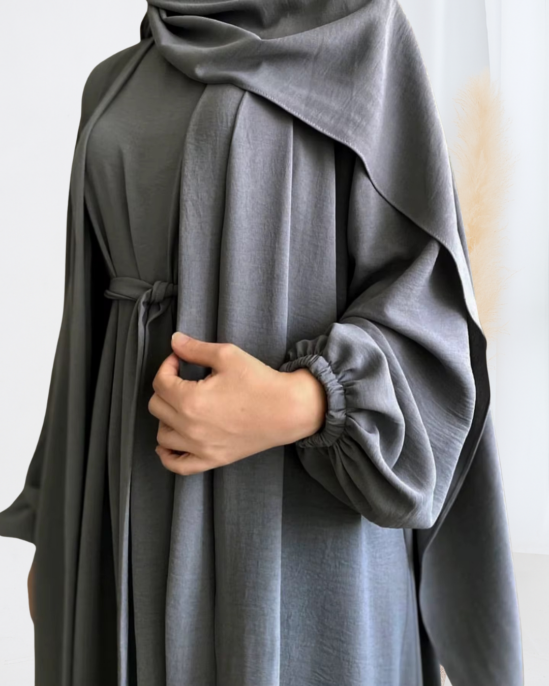 Yasmin 3 Piece Abaya Set in Grey