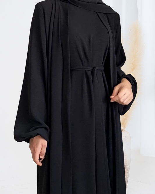 Yasmin Abaya 3 Piece Set in Black