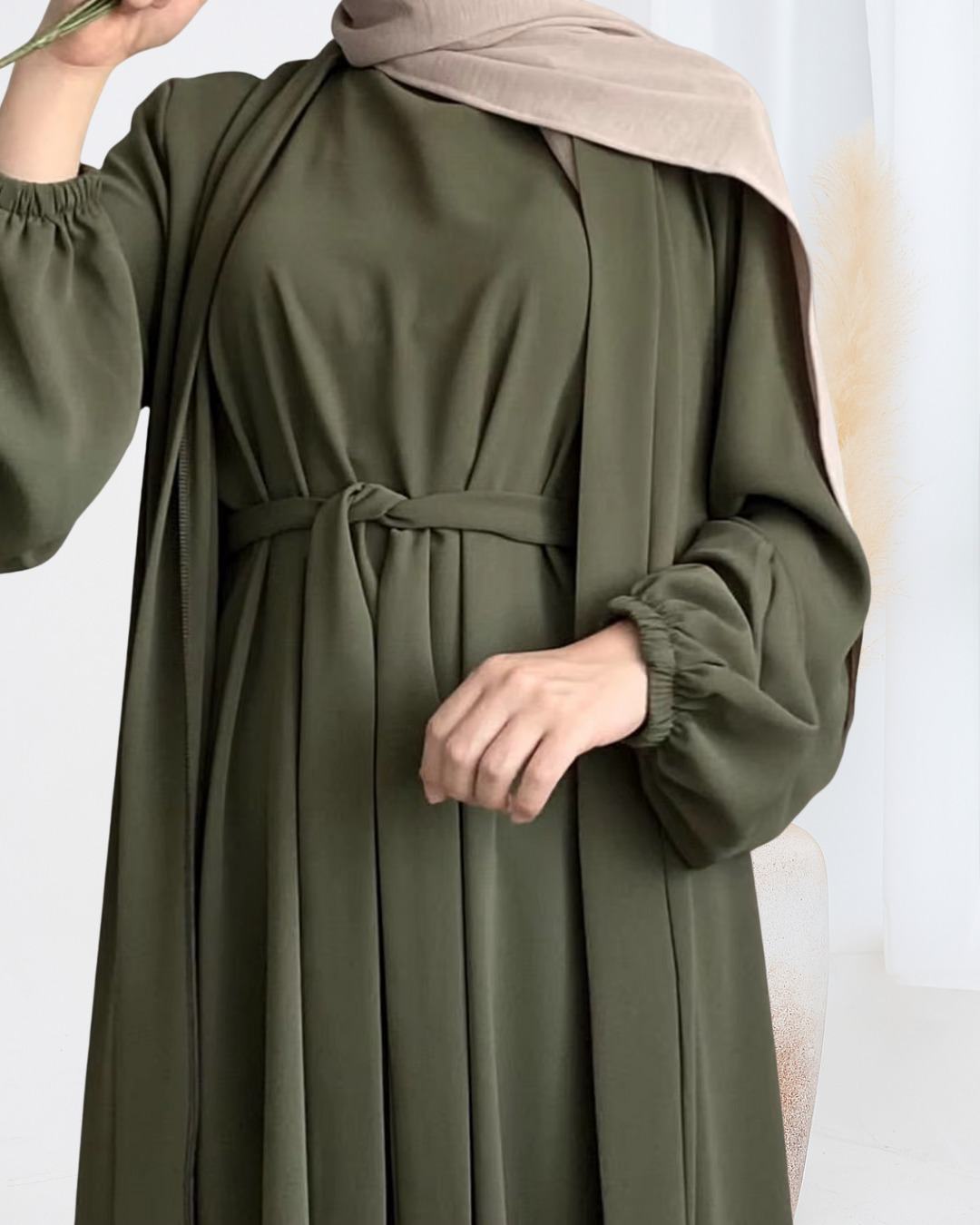 Yasmin Abaya 3 Piece Set in Olive Green