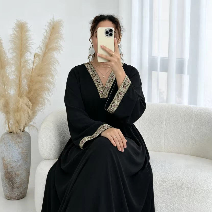 Layla Embroidered Abaya in Black