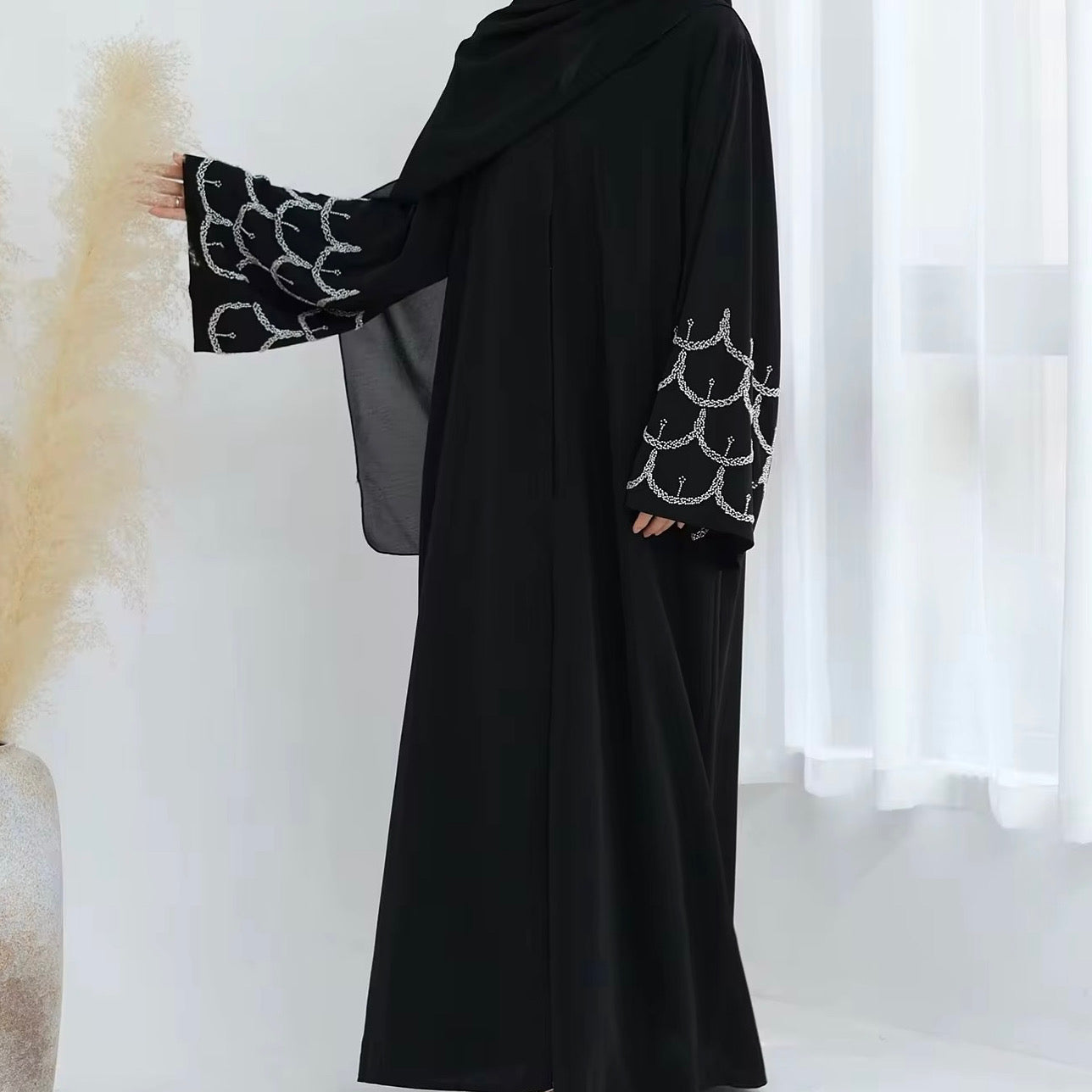 Madiha Beaded Sleeve Black Abaya