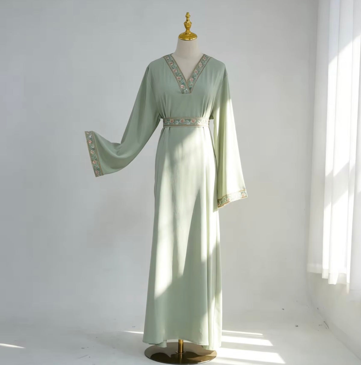Layla Embroidered Abaya in Sage Green