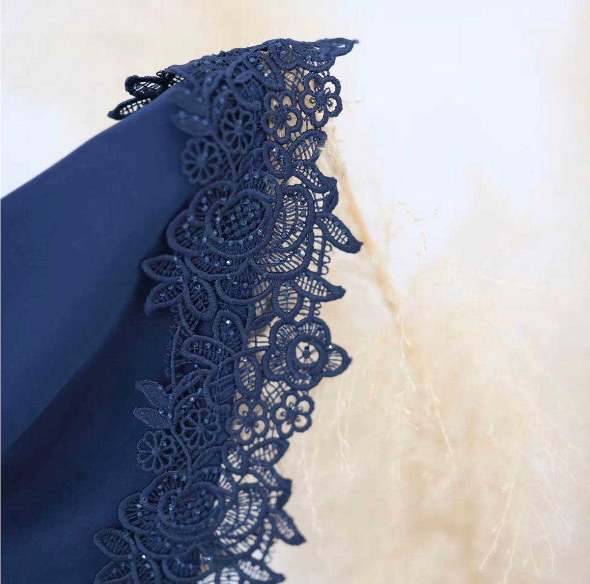 Mira Elegant 3 Piece Lace Abaya Set in Navy Blue