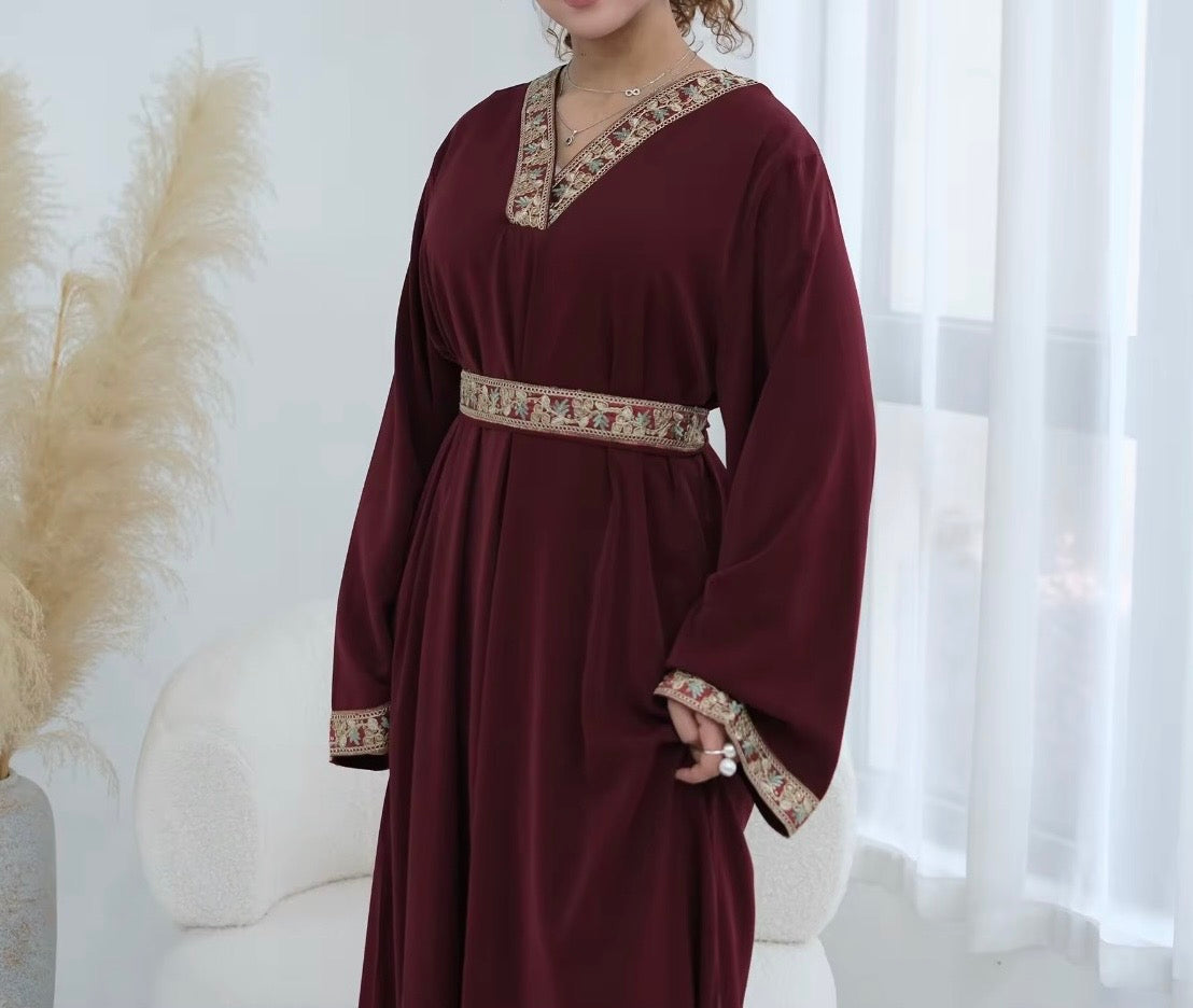 Layla Embroidered Abaya in Deep Red