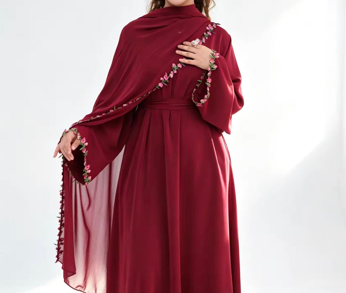 Jana Abaya Embroidered Abaya & Hijab Set in 4 Colours
