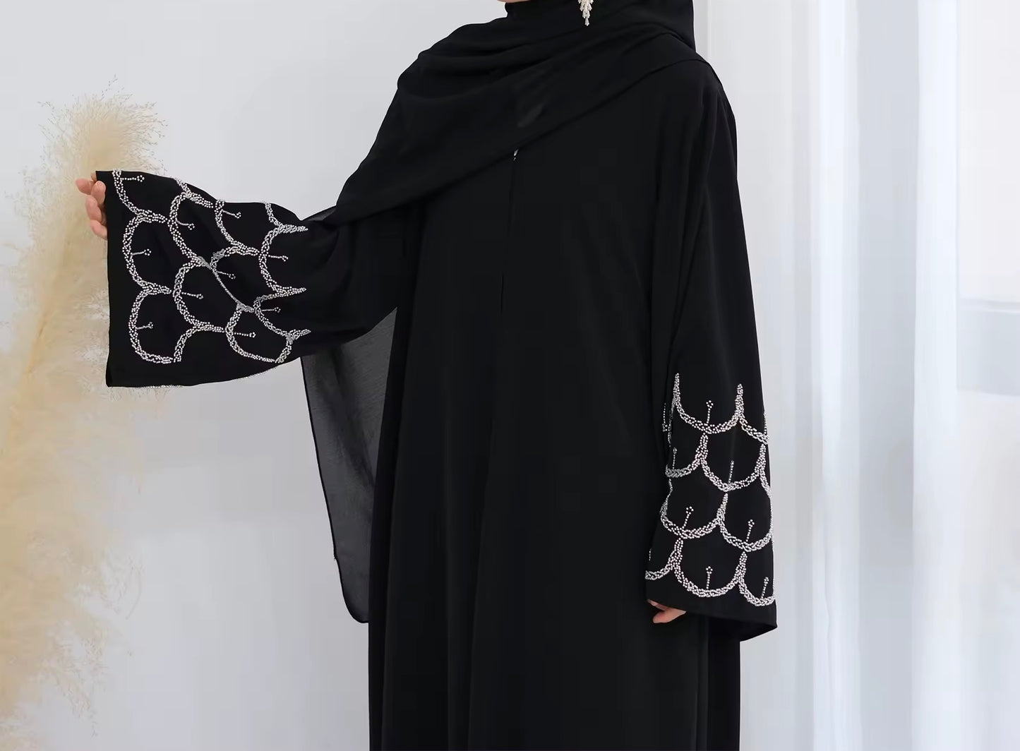 Madiha Beaded Sleeve Black Abaya
