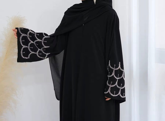 Madiha Beaded Sleeve Black Abaya
