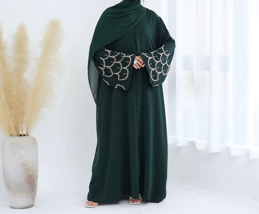 Madiha Beaded Sleeve Emerald Green Abaya