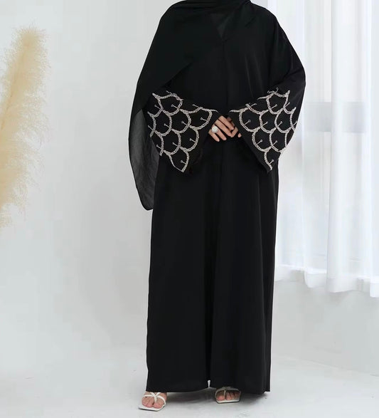 Madiha Beaded Sleeve Black Abaya
