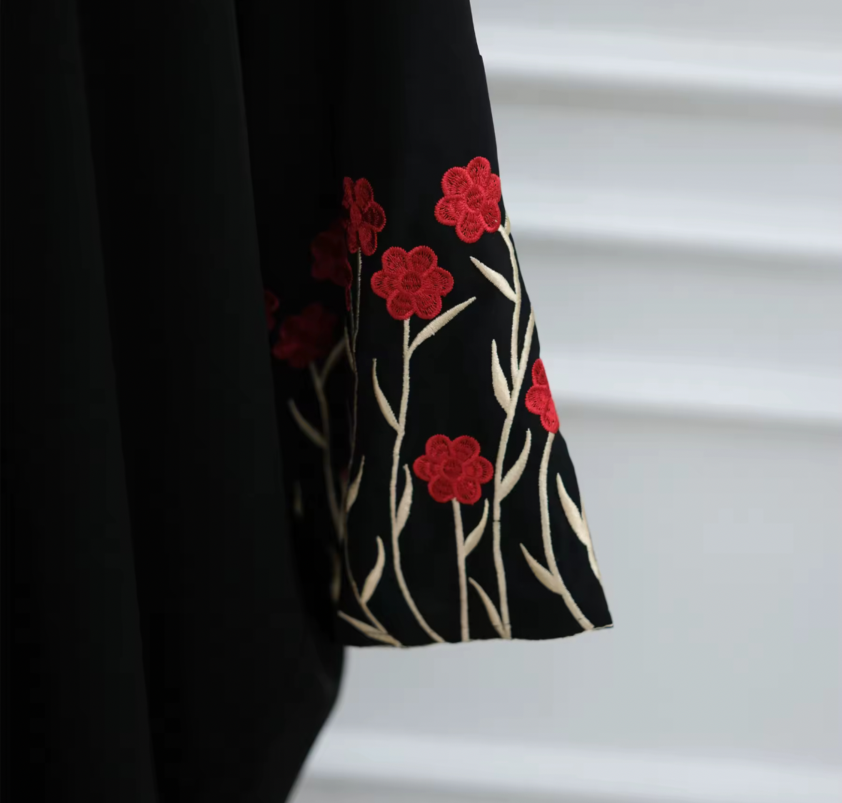 Haya Red Floral Embroidery Abaya and Hijab Set