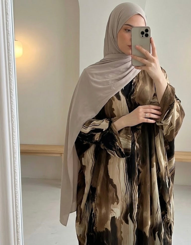 Soraya Earthy Brown Marble Print Abaya