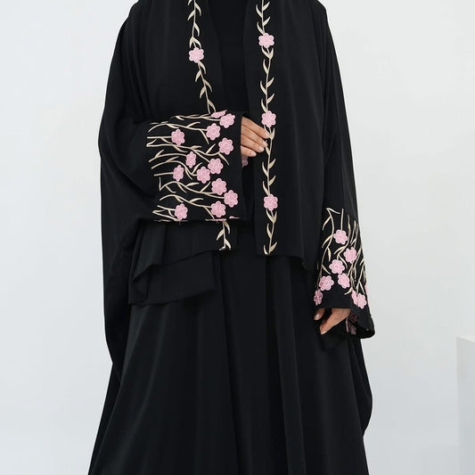 Haya Pink Floral Embroidery Abaya and Hijab Set