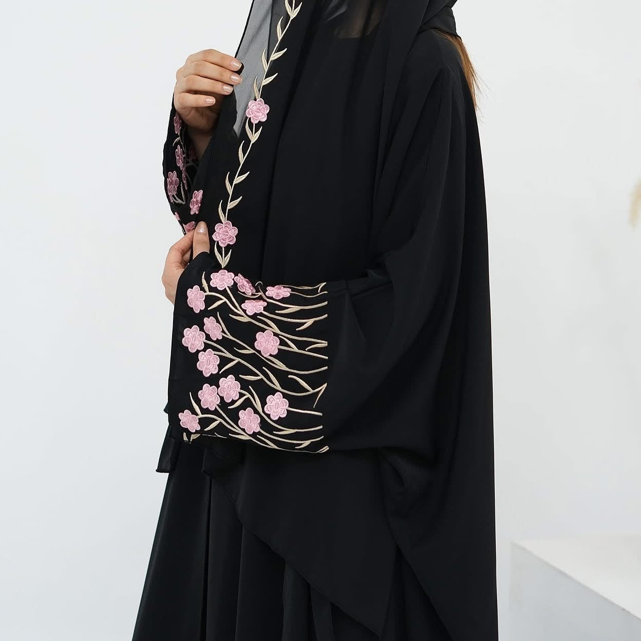 Haya Pink Floral Embroidery Abaya and Hijab Set