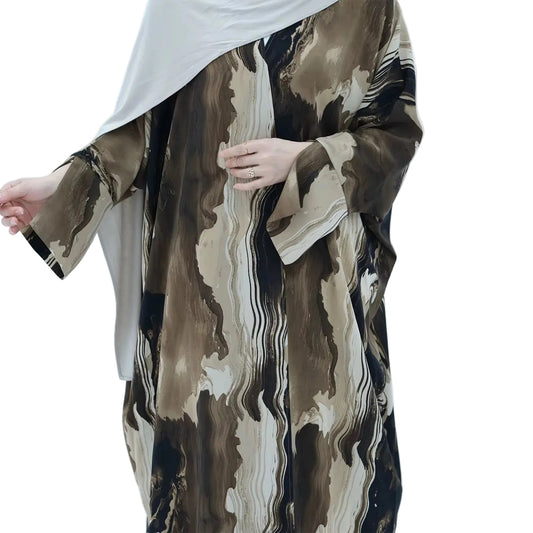 Soraya Earthy Brown Marble Print Abaya
