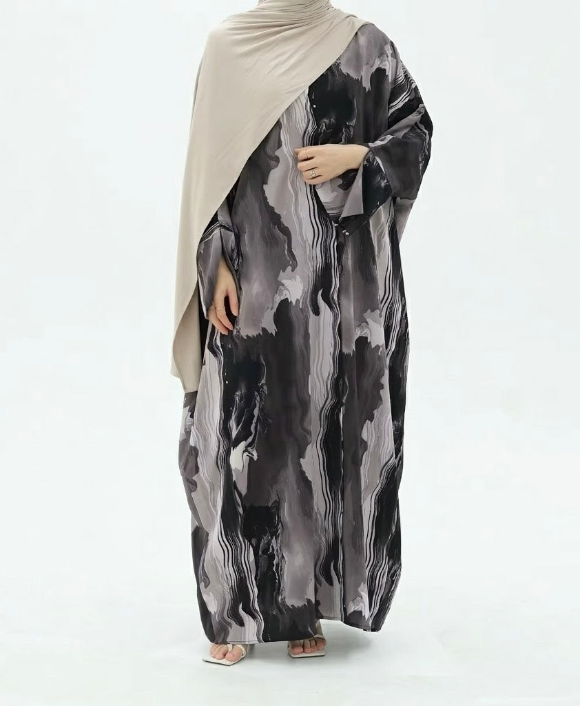 Soraya Grey Marble Print Abaya