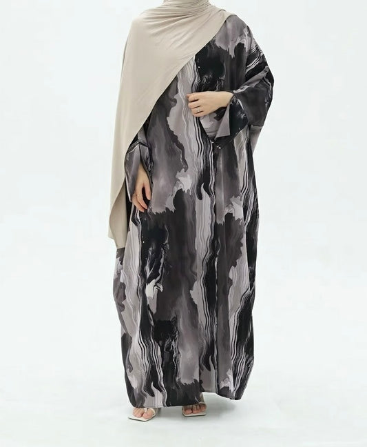 Soraya Grey Marble Print Abaya