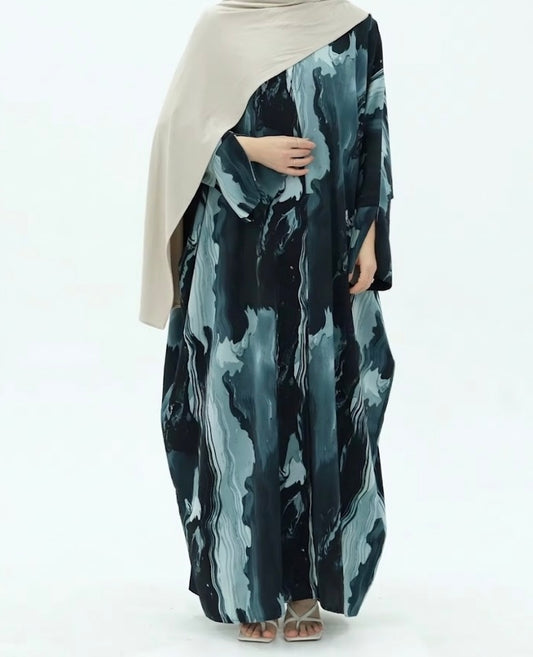 Soraya Blue Marble Print Abaya