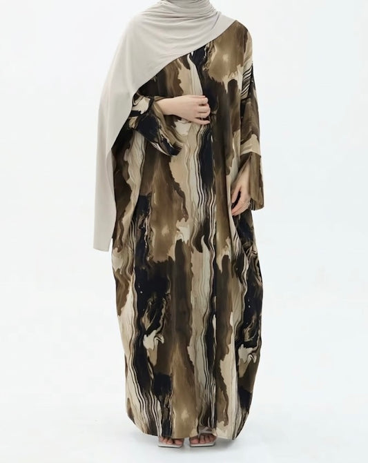 Soraya Earthy Brown Marble Print Abaya