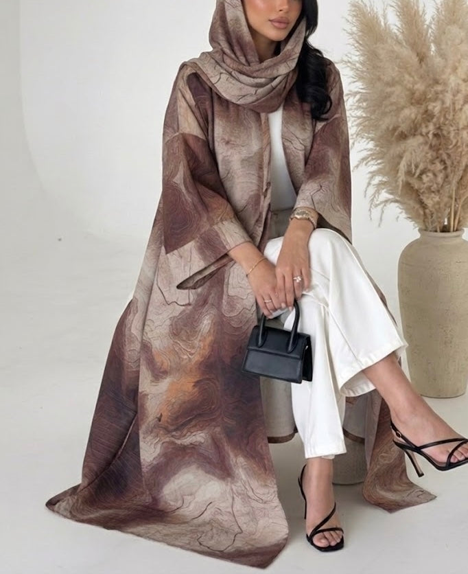 Al Sarab Abaya and Hijab Set in Brown