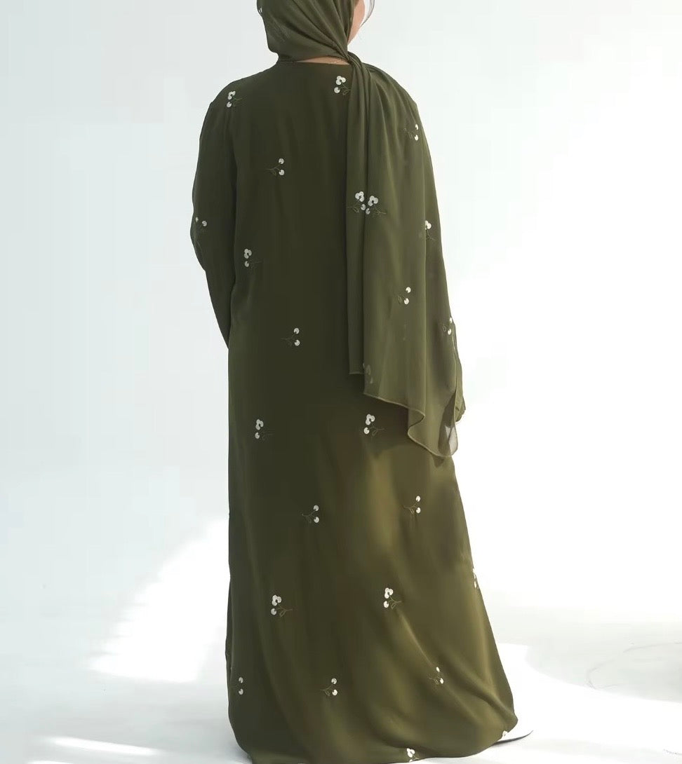 Aura Abaya and Hijab Set in Deep Emerald