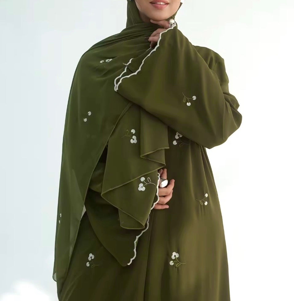 Aura Abaya and Hijab Set in Deep Emerald