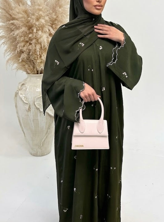 Aura Abaya and Hijab Set in Deep Emerald
