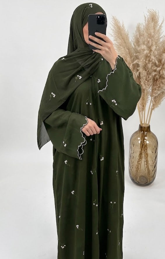 Aura Abaya and Hijab Set in Deep Emerald