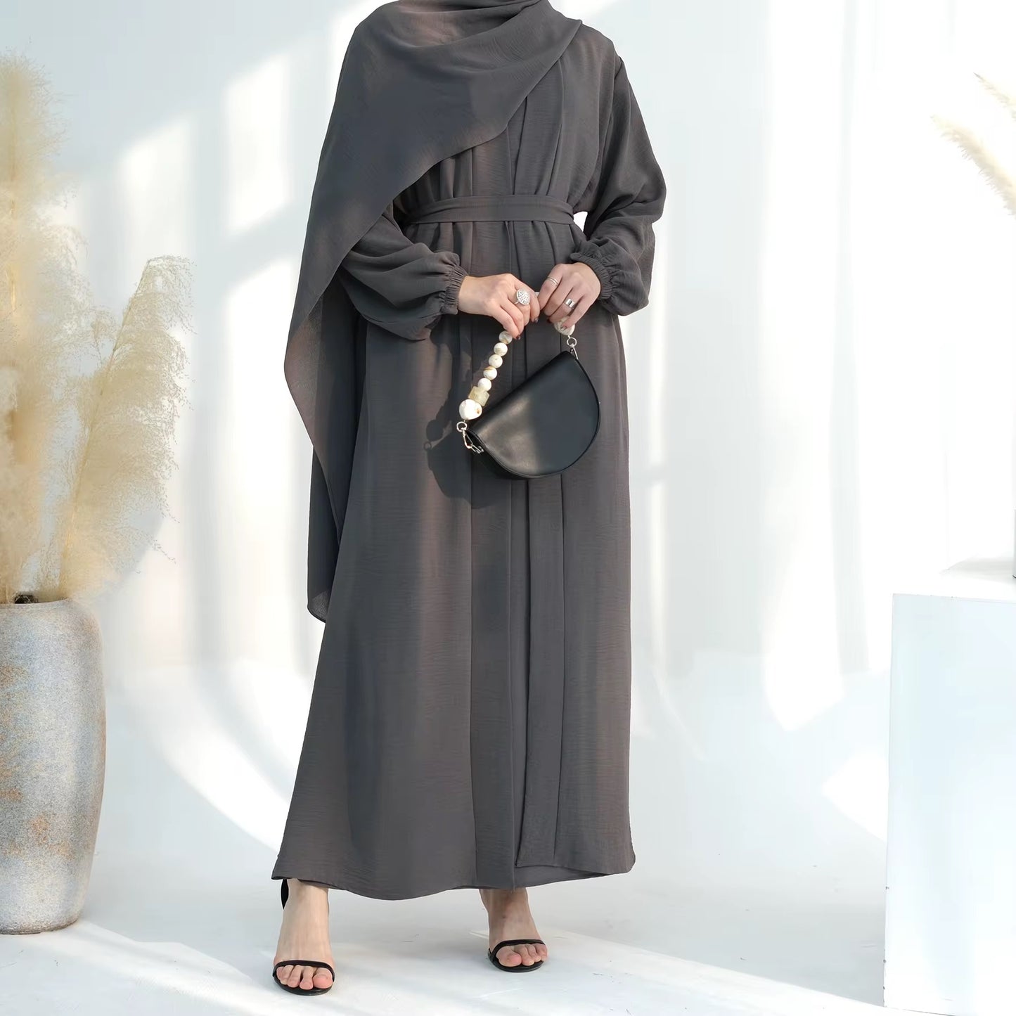 Yasmin 3 Piece Abaya Set in Grey
