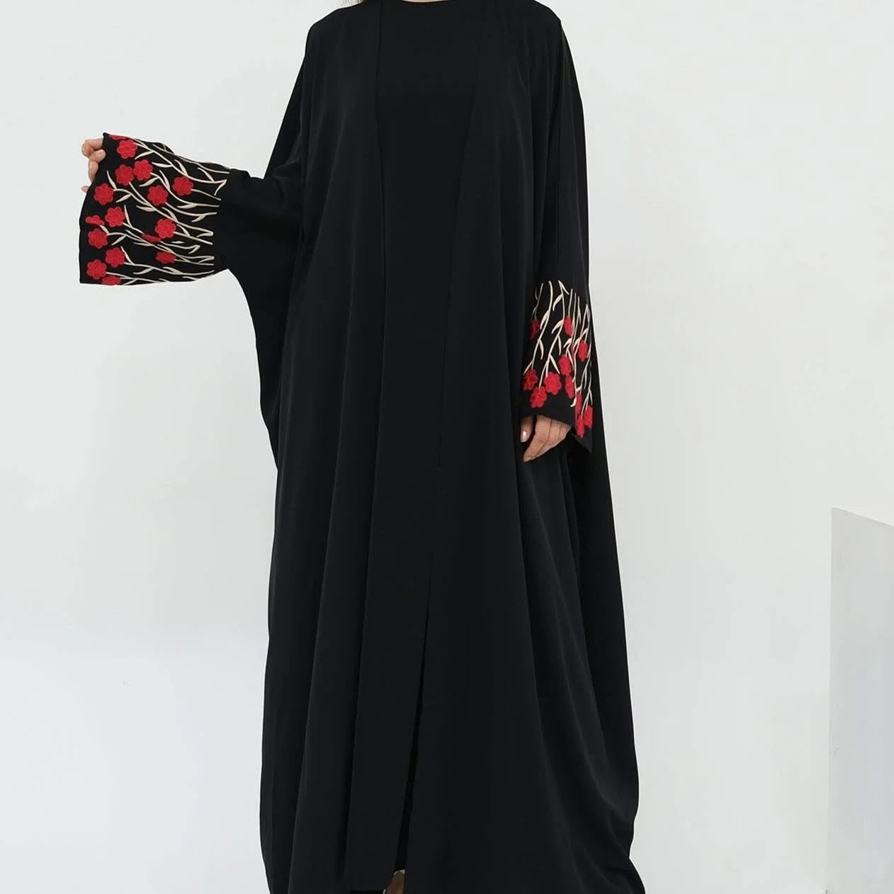 Haya Red Floral Embroidery Abaya and Hijab Set