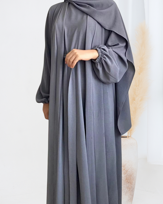 Yasmin 3 Piece Abaya Set in Grey